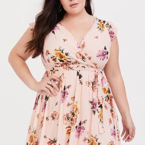 NWT Torrid Size 4X - Blush Pink Floral Chiffon Hi-Lo Dress